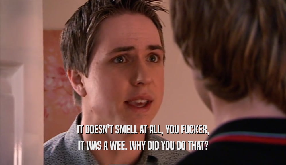 IT DOESN'T SMELL AT ALL, YOU FUCKER, IT WAS A WEE. WHY DID YOU DO THAT? 