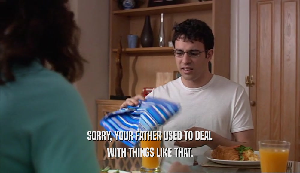 SORRY, YOUR FATHER USED TO DEAL WITH THINGS LIKE THAT. 