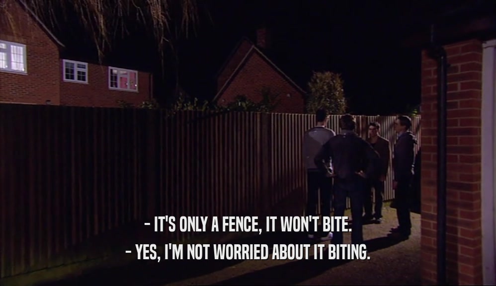 - IT'S ONLY A FENCE, IT WON'T BITE. - YES, I'M NOT WORRIED ABOUT IT BITING. 