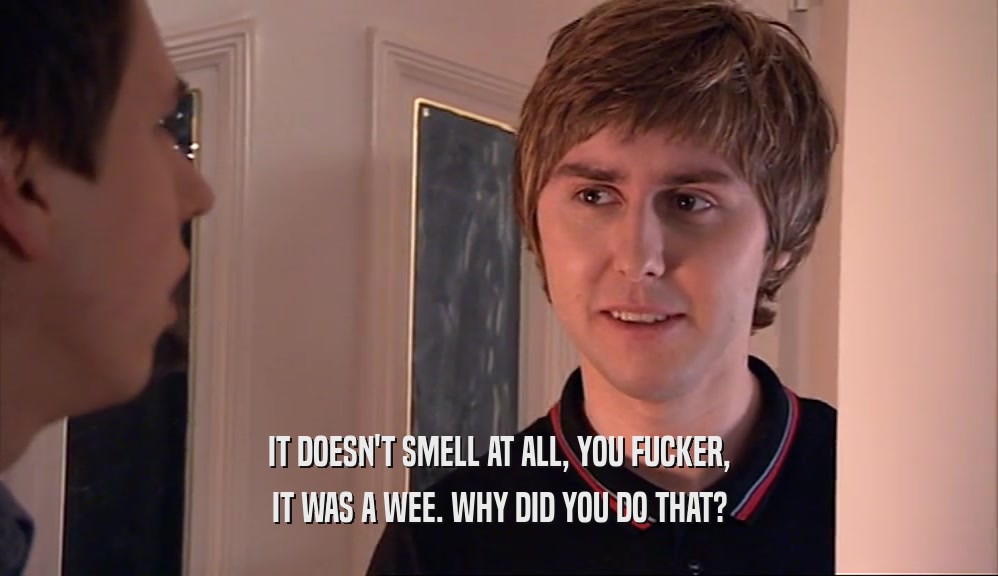 IT DOESN'T SMELL AT ALL, YOU FUCKER, IT WAS A WEE. WHY DID YOU DO THAT? 