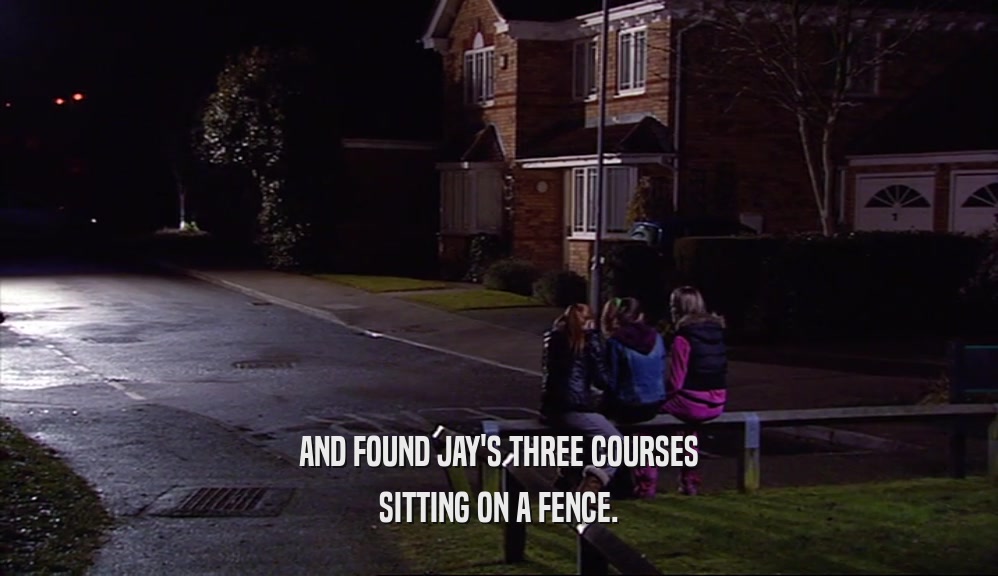 AND FOUND JAY'S THREE COURSES
 SITTING ON A FENCE.
 