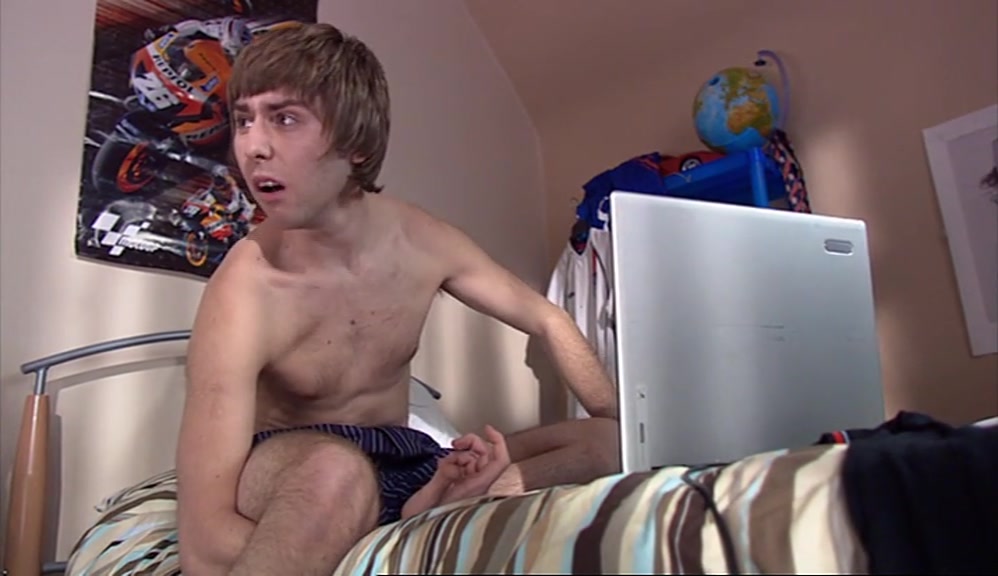 HE'S EARLY. DON'T COME IN, I'M GETTING CHANGED. 