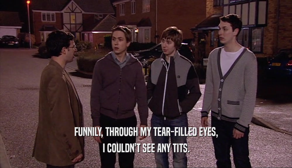 FUNNILY, THROUGH MY TEAR-FILLED EYES, I COULDN'T SEE ANY TITS. 