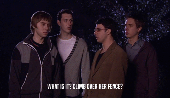 WHAT IS IT? CLIMB OVER HER FENCE?  