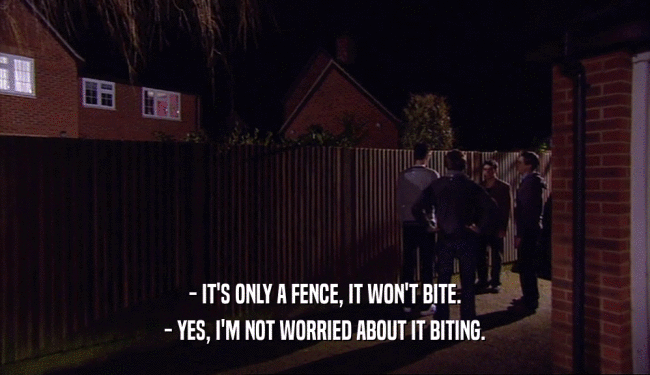 - IT'S ONLY A FENCE, IT WON'T BITE. - YES, I'M NOT WORRIED ABOUT IT BITING. 