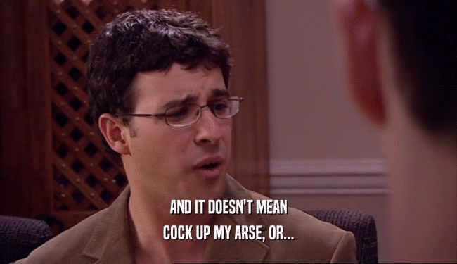 AND IT DOESN'T MEAN COCK UP MY ARSE, OR... 