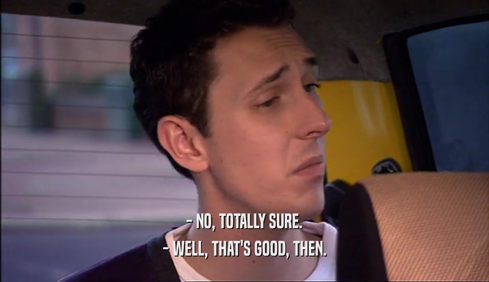 - NO, TOTALLY SURE. - WELL, THAT'S GOOD, THEN. 