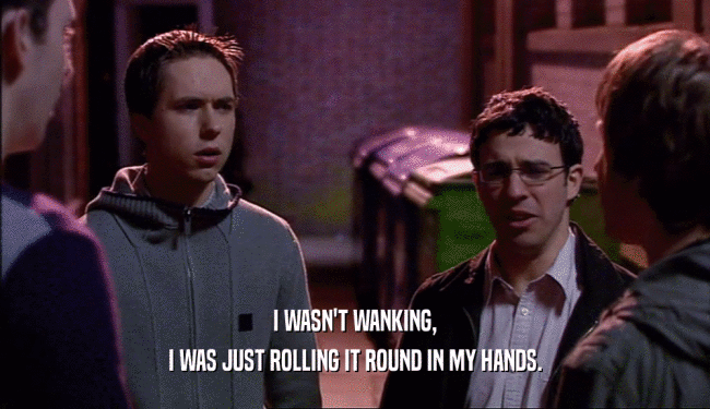 I WASN'T WANKING, I WAS JUST ROLLING IT ROUND IN MY HANDS. 