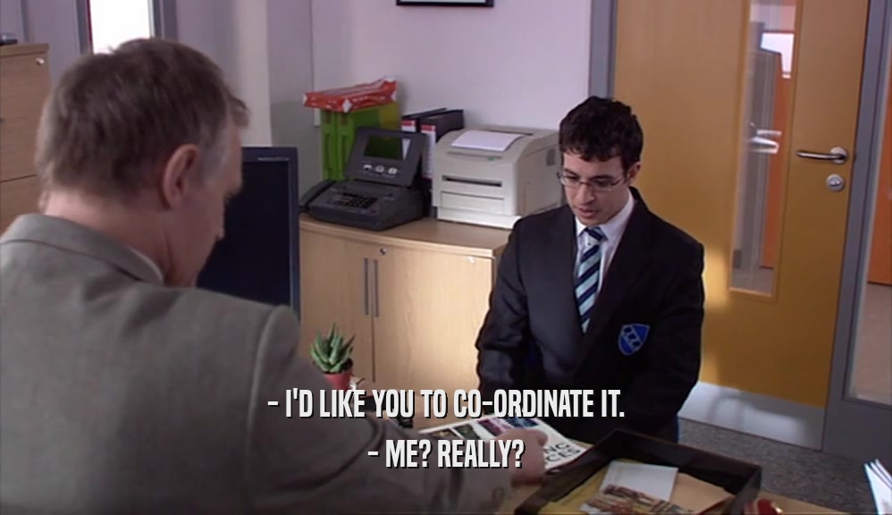 - I'D LIKE YOU TO CO-ORDINATE IT. - ME? REALLY? 