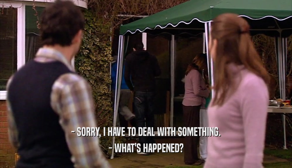 - SORRY, I HAVE TO DEAL WITH SOMETHING.
 - WHAT'S HAPPENED?
 