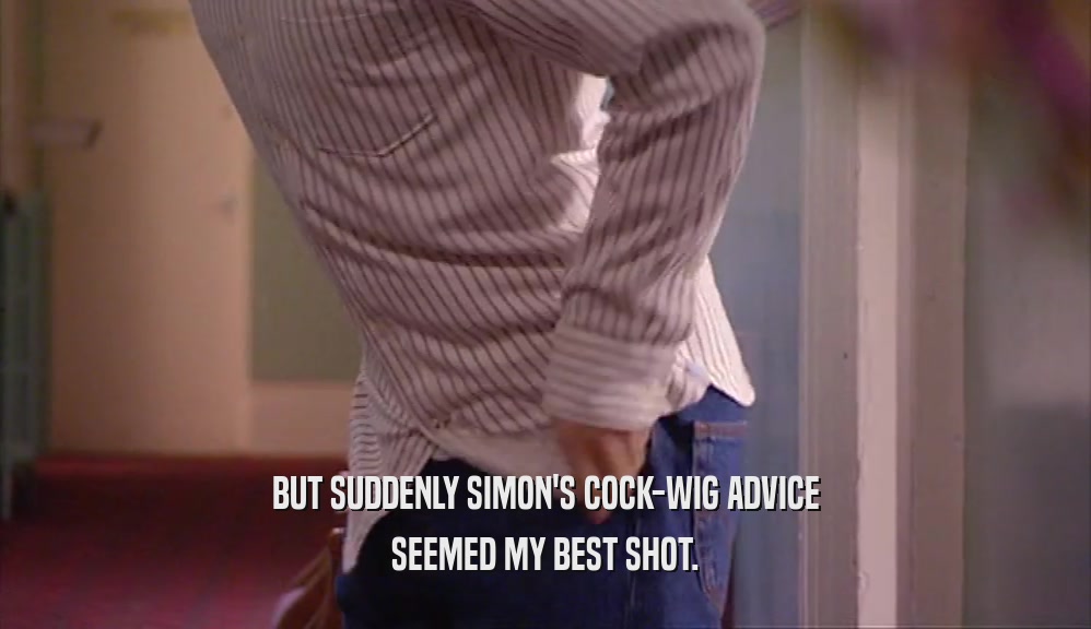 BUT SUDDENLY SIMON'S COCK-WIG ADVICE SEEMED MY BEST SHOT. 