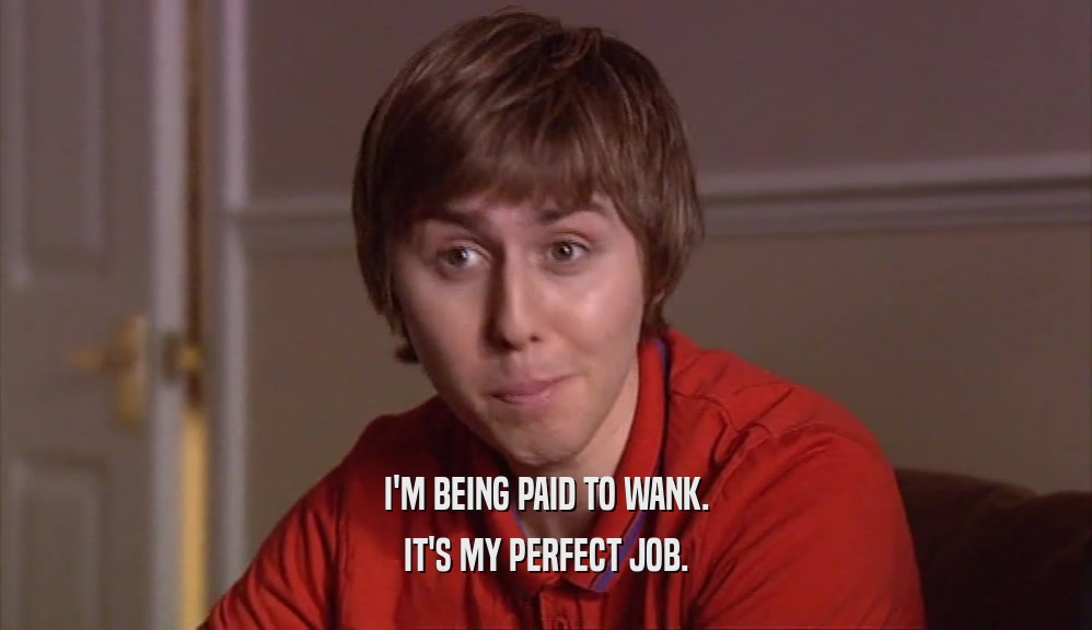 I'M BEING PAID TO WANK.
 IT'S MY PERFECT JOB.
 