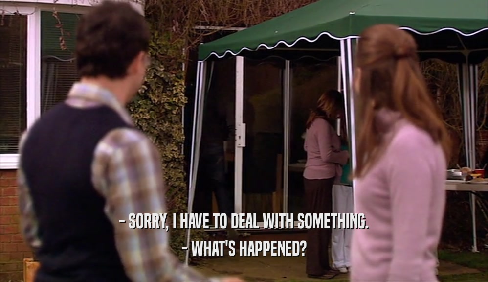 - SORRY, I HAVE TO DEAL WITH SOMETHING.
 - WHAT'S HAPPENED?
 