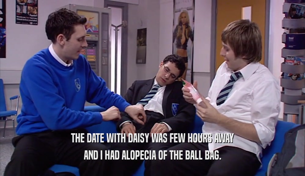 THE DATE WITH DAISY WAS FEW HOURS AWAY
 AND I HAD ALOPECIA OF THE BALL BAG.
 
