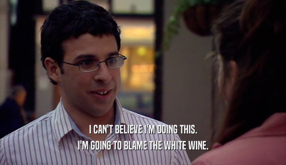 I CAN'T BELIEVE I'M DOING THIS. I'M GOING TO BLAME THE WHITE WINE. 