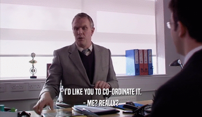 - I'D LIKE YOU TO CO-ORDINATE IT. - ME? REALLY? 