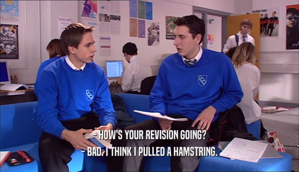 - HOW'S YOUR REVISION GOING? - BAD. I THINK I PULLED A HAMSTRING. 