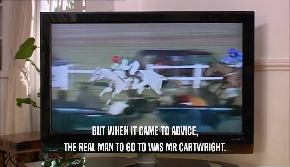 BUT WHEN IT CAME TO ADVICE, THE REAL MAN TO GO TO WAS MR CARTWRIGHT. 