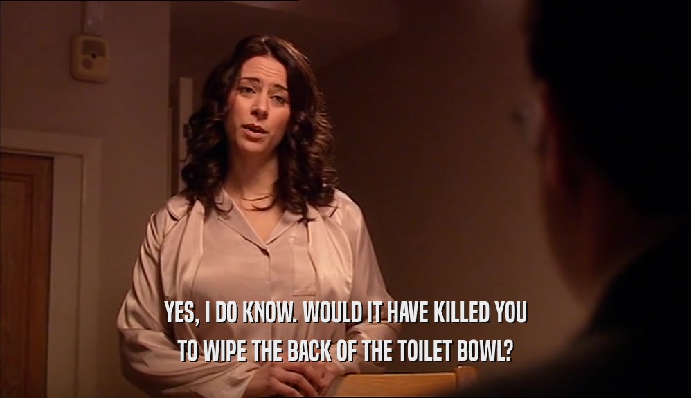 YES, I DO KNOW. WOULD IT HAVE KILLED YOU
 TO WIPE THE BACK OF THE TOILET BOWL?
 