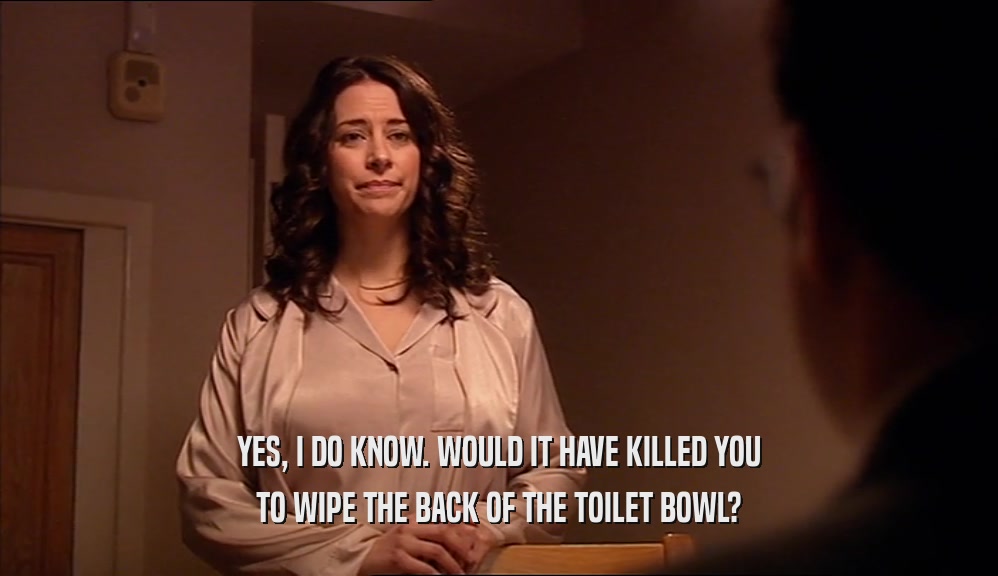 YES, I DO KNOW. WOULD IT HAVE KILLED YOU
 TO WIPE THE BACK OF THE TOILET BOWL?
 