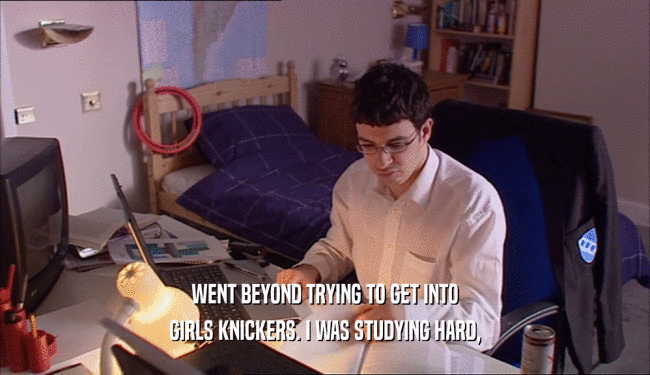 WENT BEYOND TRYING TO GET INTO GIRLS KNICKERS. I WAS STUDYING HARD, 