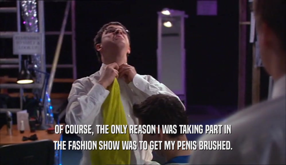OF COURSE, THE ONLY REASON I WAS TAKING PART IN THE FASHION SHOW WAS TO GET MY PENIS BRUSHED. 