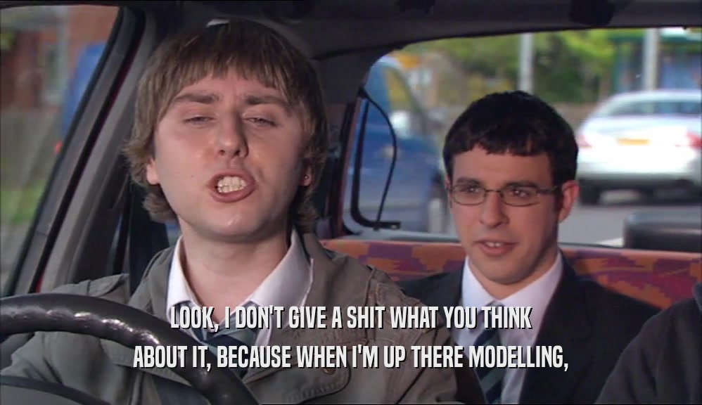 LOOK, I DON'T GIVE A SHIT WHAT YOU THINK ABOUT IT, BECAUSE WHEN I'M UP THERE MODELLING, 