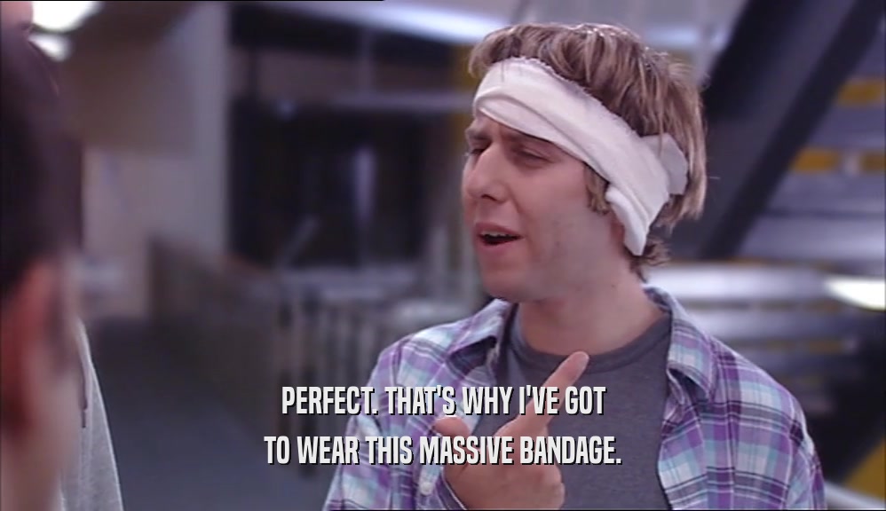 PERFECT. THAT'S WHY I'VE GOT TO WEAR THIS MASSIVE BANDAGE. 