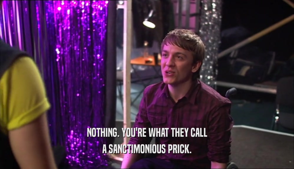 NOTHING. YOU'RE WHAT THEY CALL A SANCTIMONIOUS PRICK. 