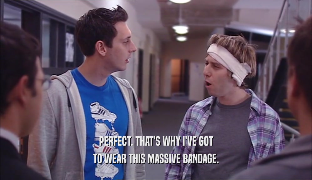 PERFECT. THAT'S WHY I'VE GOT TO WEAR THIS MASSIVE BANDAGE. 