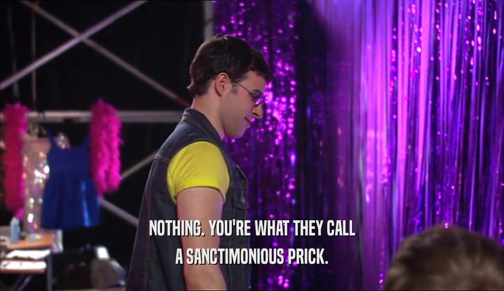 NOTHING. YOU'RE WHAT THEY CALL A SANCTIMONIOUS PRICK. 