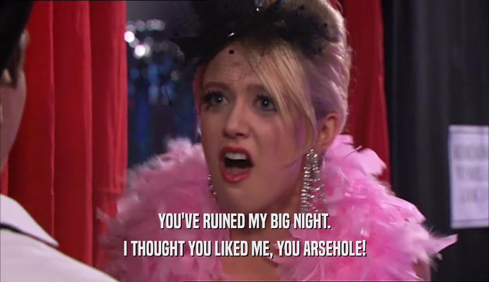 YOU'VE RUINED MY BIG NIGHT. I THOUGHT YOU LIKED ME, YOU ARSEHOLE! 