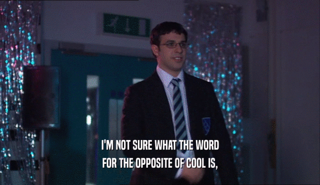 I'M NOT SURE WHAT THE WORD FOR THE OPPOSITE OF COOL IS, 
