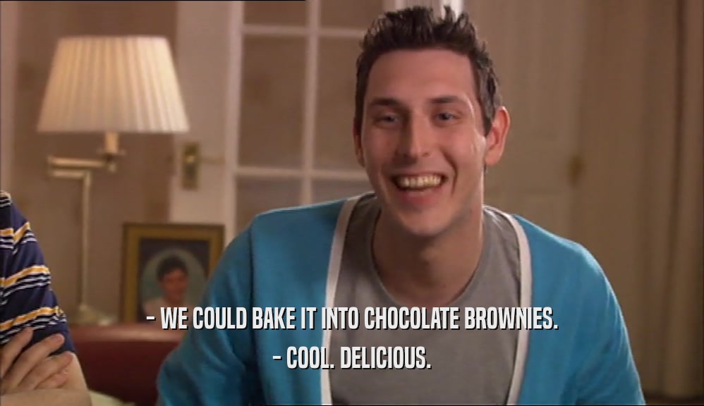 - WE COULD BAKE IT INTO CHOCOLATE BROWNIES. - COOL. DELICIOUS. 