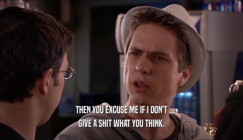 THEN YOU EXCUSE ME IF I DON'T GIVE A SHIT WHAT YOU THINK. 