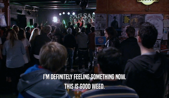 I'M DEFINITELY FEELING SOMETHING NOW. THIS IS GOOD WEED. 