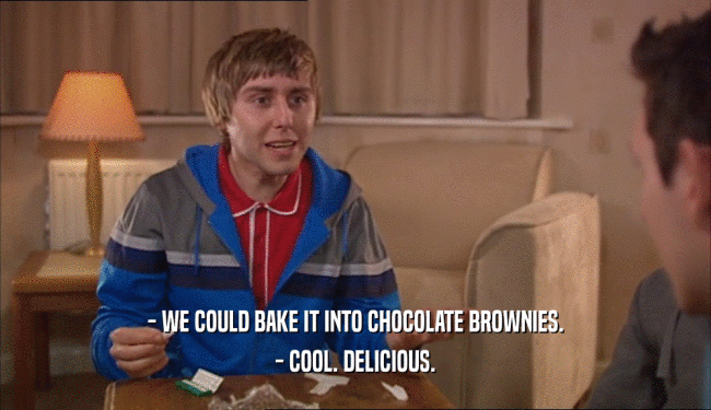 - WE COULD BAKE IT INTO CHOCOLATE BROWNIES. - COOL. DELICIOUS. 