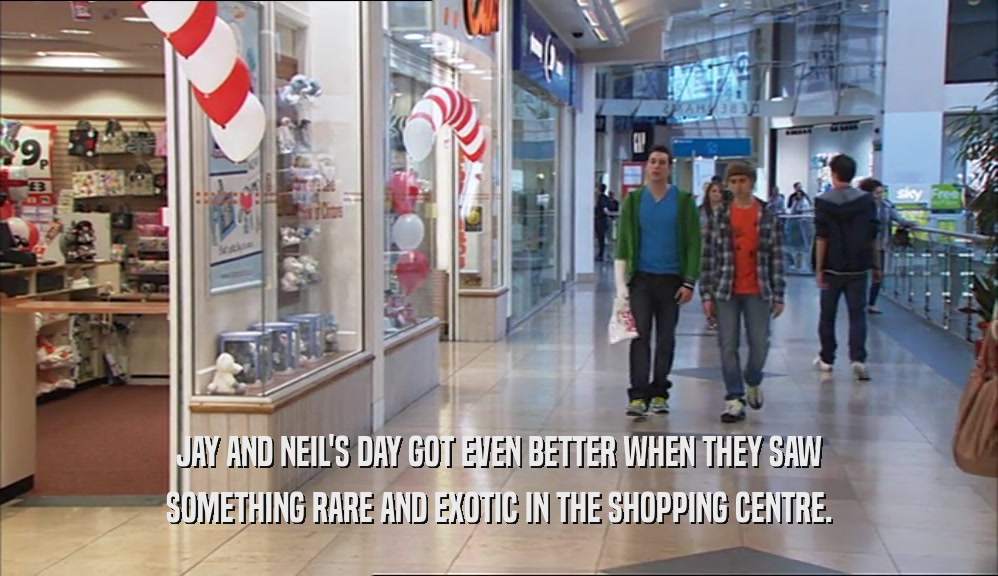 JAY AND NEIL'S DAY GOT EVEN BETTER WHEN THEY SAW SOMETHING RARE AND EXOTIC IN THE SHOPPING CENTRE. 