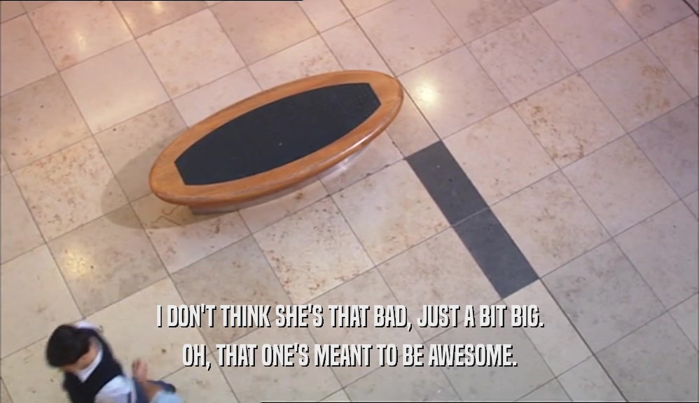 I DON'T THINK SHE'S THAT BAD, JUST A BIT BIG. OH, THAT ONE'S MEANT TO BE AWESOME. 