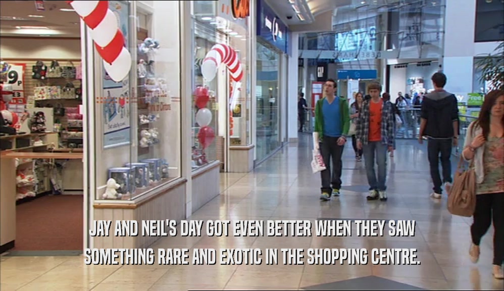 JAY AND NEIL'S DAY GOT EVEN BETTER WHEN THEY SAW SOMETHING RARE AND EXOTIC IN THE SHOPPING CENTRE. 