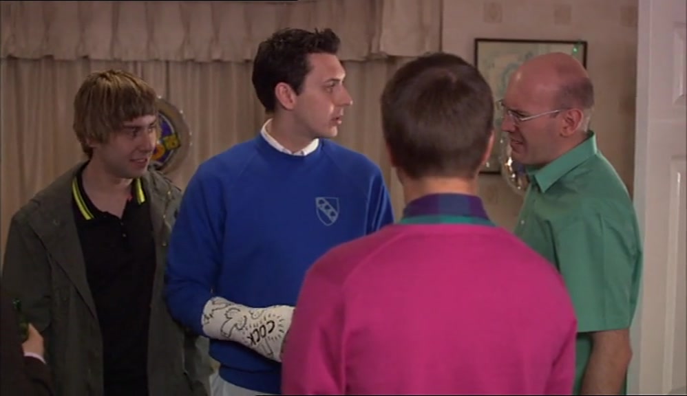 NO, NOT THE CAST, WHAT'S ON IT. COVER IT UP. YOUR GRANNY'S GOING TO BE HERE IN A MINUTE. 