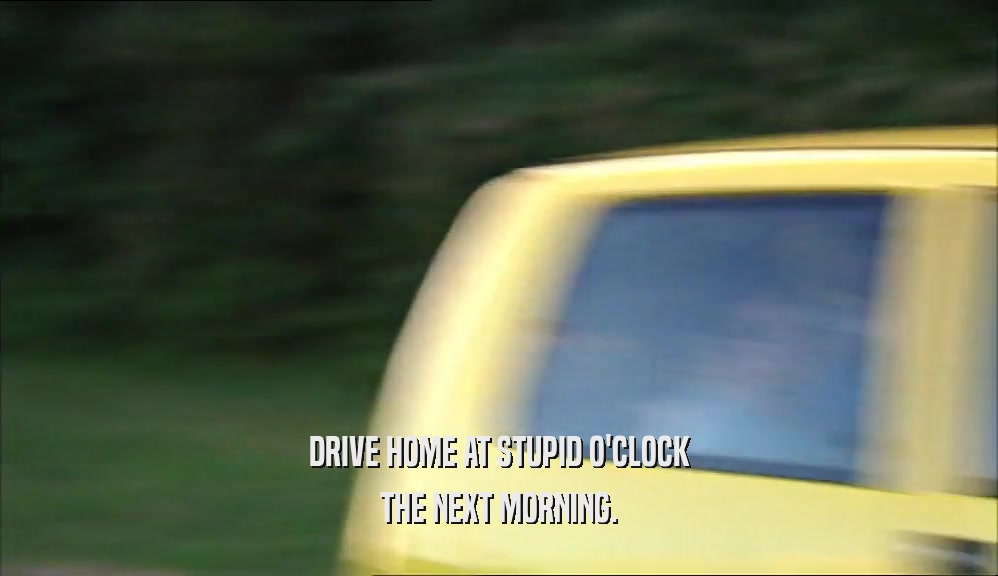 DRIVE HOME AT STUPID O'CLOCK THE NEXT MORNING. 
