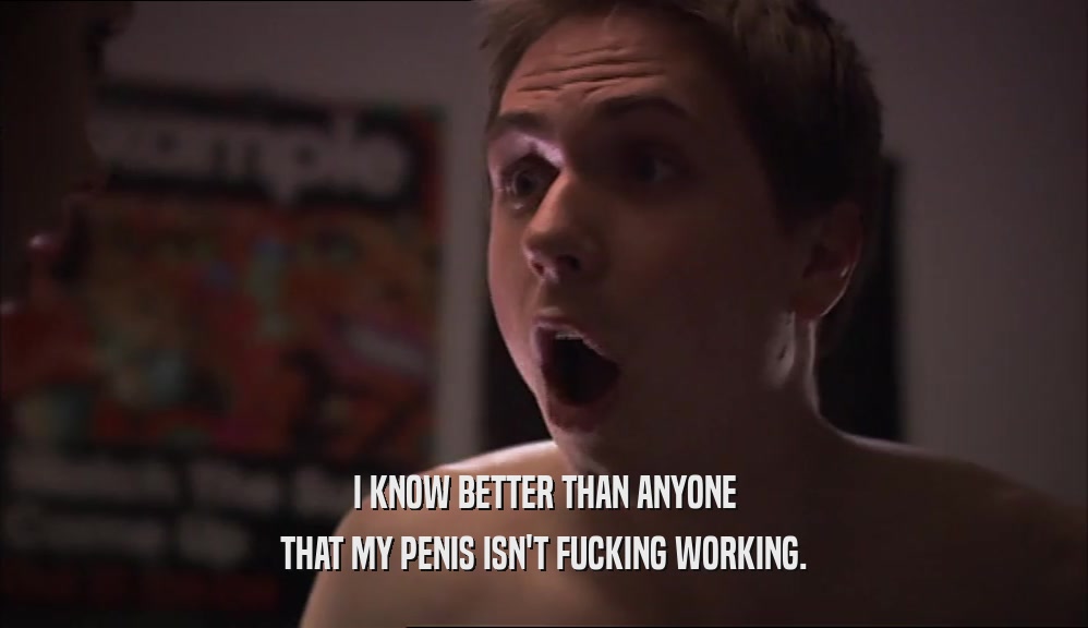 I KNOW BETTER THAN ANYONE THAT MY PENIS ISN'T FUCKING WORKING. 