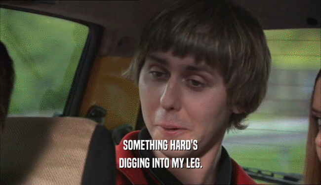 SOMETHING HARD'S DIGGING INTO MY LEG. 