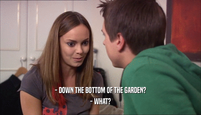 - DOWN THE BOTTOM OF THE GARDEN?
 - WHAT?
 