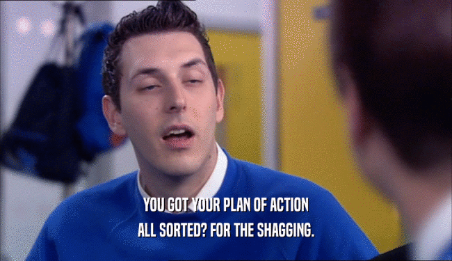 YOU GOT YOUR PLAN OF ACTION ALL SORTED? FOR THE SHAGGING. 