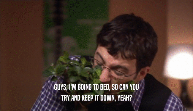 GUYS, I'M GOING TO BED, SO CAN YOU TRY AND KEEP IT DOWN, YEAH? 