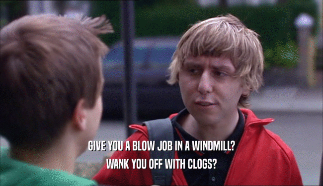GIVE YOU A BLOW JOB IN A WINDMILL?
 WANK YOU OFF WITH CLOGS?
 