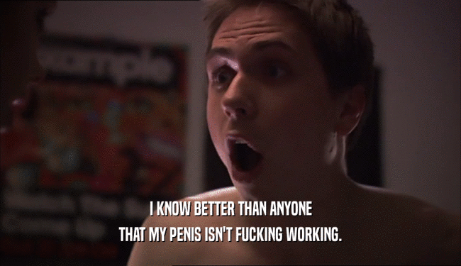 I KNOW BETTER THAN ANYONE THAT MY PENIS ISN'T FUCKING WORKING. 