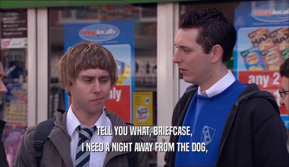 TELL YOU WHAT, BRIEFCASE, I NEED A NIGHT AWAY FROM THE DOG, 